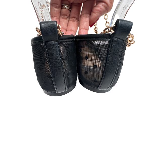 LOFT Black Dotted Mesh Ballet Flats Gold Chain Ankle Strap Women’s 11M - Picture 6 of 12